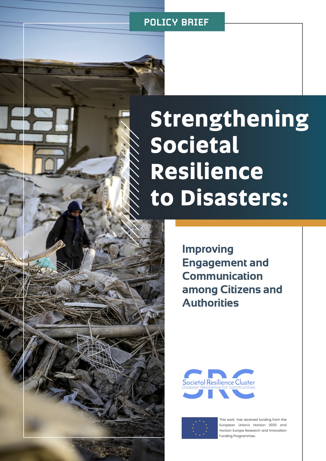 Cover page of the Policy Brief named "Strengthening Societal Resilience to Disasters: Improving Engagement and Communication among Citizens and Authorities"